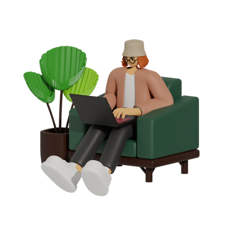 Telearbeiter, vereinigt euch, auf der Couch  3D Illustration