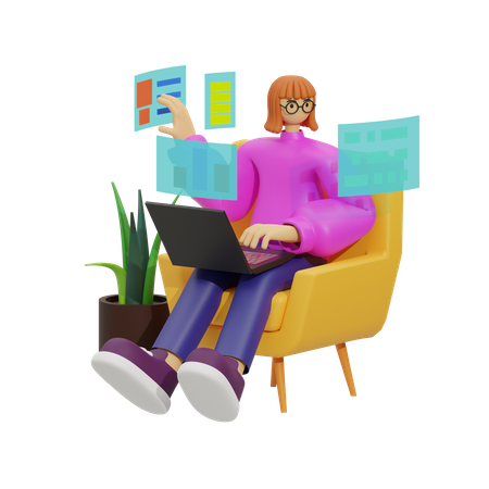 Telearbeiter, vereinigt euch, auf der Couch  3D Illustration