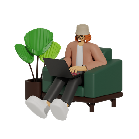 Remote Workers Unite, Sofa Style  3D Icon