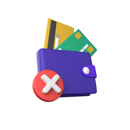 Wallet And Credit Card With Red Cross Icon For Unapproved Incorrect And Not Pass Business Money Finance And Management Realistic Cartoon Concept 3D Icon