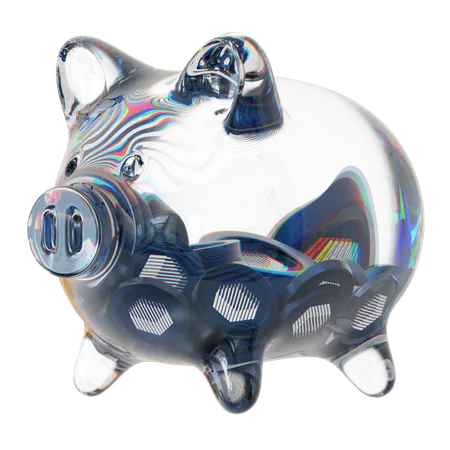 Ren Clear Glass Piggy Bank With Decreasing Piles Of Crypto Coins  3D Icon