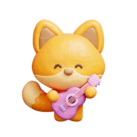 Renard mignon jouant de la guitare  3D Illustration