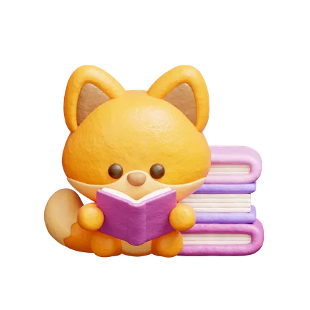 Renard mignon lisant un livre  3D Illustration