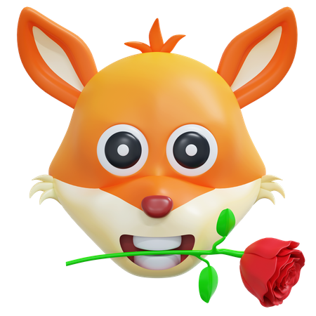 Renard tenant une fleur rose émoticône  3D Icon