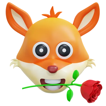 Renard tenant une fleur rose émoticône  3D Icon