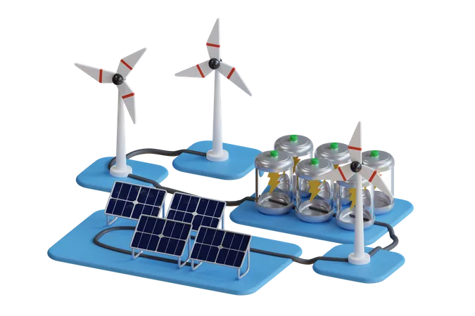 Eco Energy Green Eco Friendly And Save Energy Concept Design Ecology Solar Renewable Energy Solar Panel Wind Renewable Energy Wind Generator Mill Propeller 3 D Illustration 3D Icon