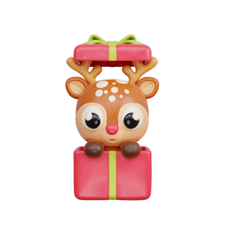 Renne avec cadeau  3D Illustration