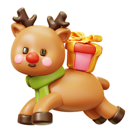 Reno con caja de regalo  3D Icon