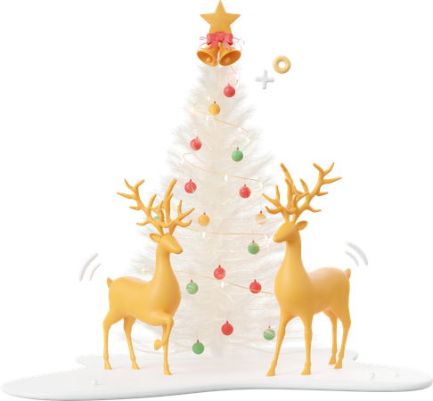 Renos y árboles de navidad en suelo nevado  3D Icon