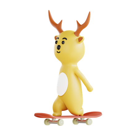 Rentier auf Skateboard  3D Illustration