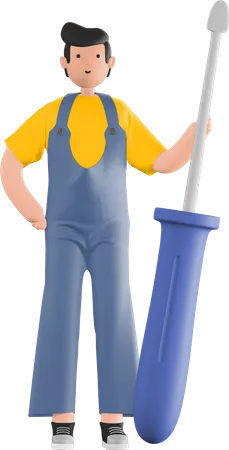 Repairman holding screwdriver 3D Illustration