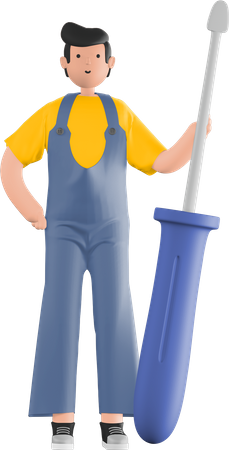 Repairman holding screwdriver  3D Icon