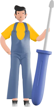 Repairman holding screwdriver  3D Illustration