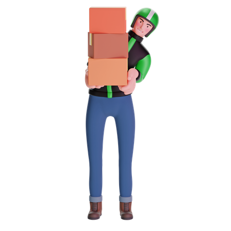 Repartidor llevando cajas  3D Illustration