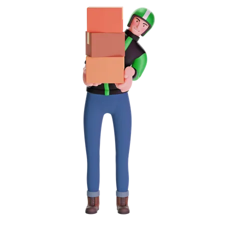 Repartidor llevando cajas  3D Illustration