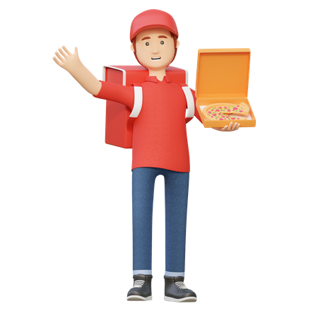 Repartidor con caja de pizza  3D Illustration