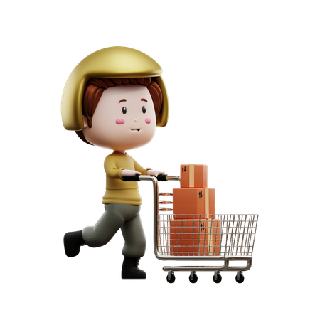 Repartidor con carrito de compras  3D Icon