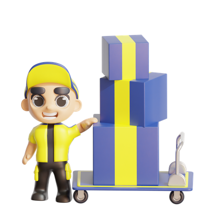 Repartidor con carrito de reparto  3D Icon