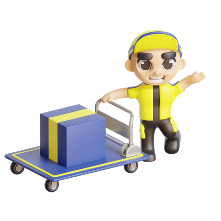 Repartidor con carrito de reparto  3D Icon