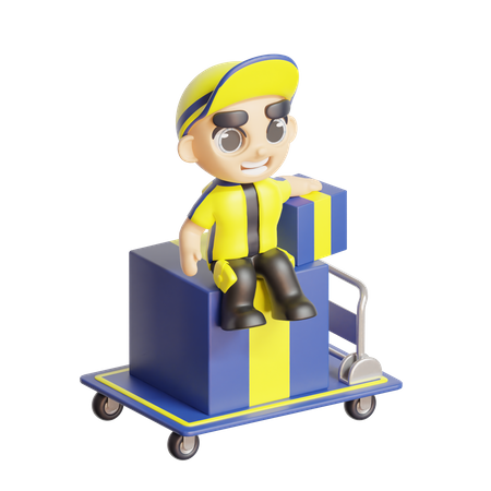 Repartidor con carro  3D Icon