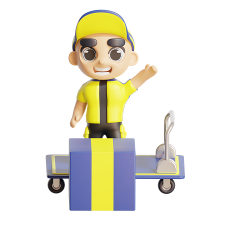 Repartidor con carro de reparto  3D Icon