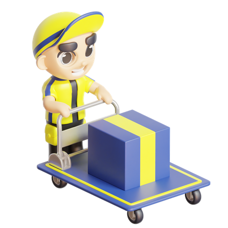 Repartidor con carro de reparto  3D Icon
