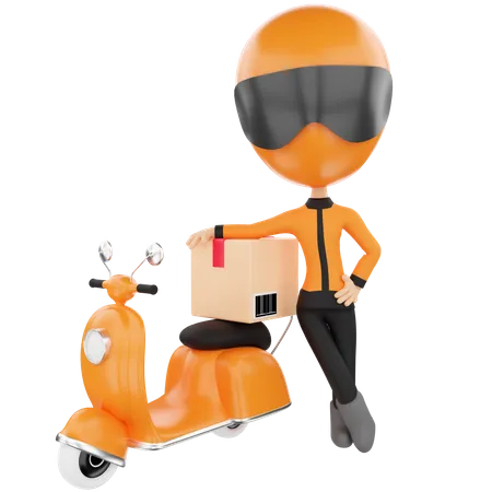 Servicio De Entrega 3 D Renderizado Con Personaje Scooter Y Paquete 3D Illustration