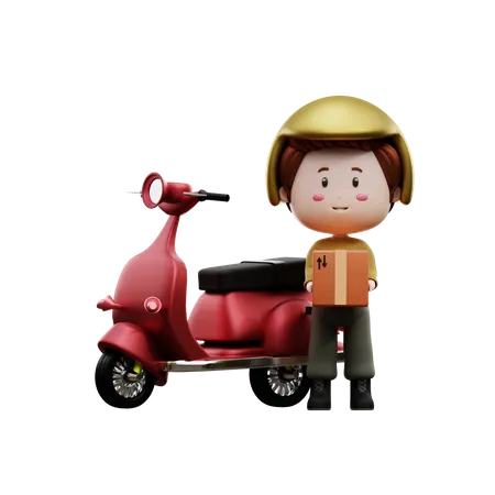 Repartidor con scooter  3D Illustration