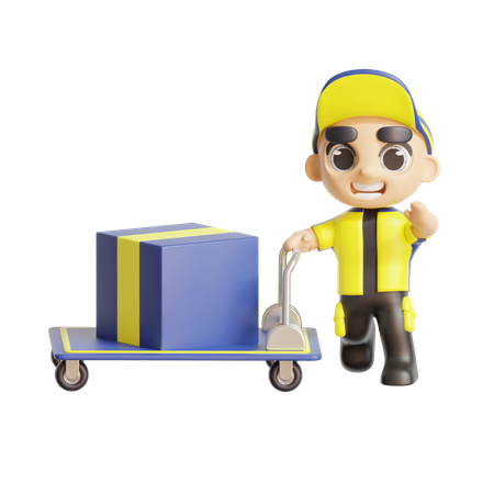 Repartidor empujando carrito  3D Icon