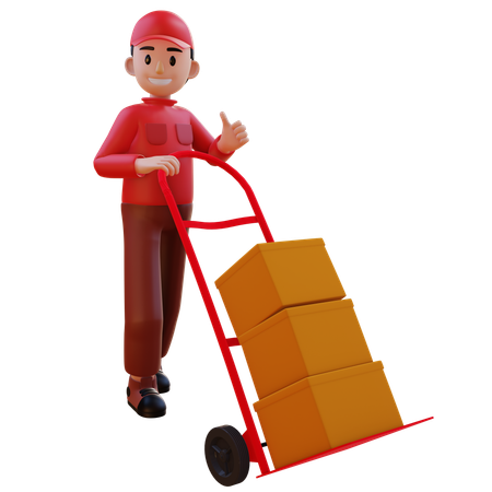 Repartidor empujando un carrito logístico  3D Icon