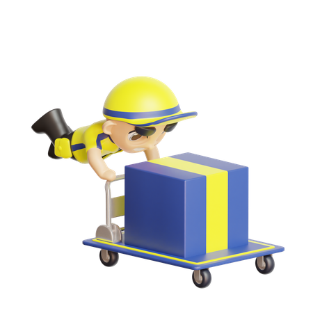 Repartidor empujando carro  3D Icon