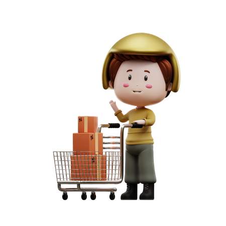 Repartidor empujando el carrito de reparto  3D Icon