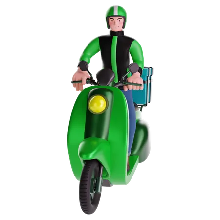Repartidor en motocicleta con caja de entrega  3D Illustration