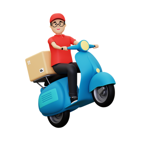 Repartidor en scooter va a entregar el paquete  3D Illustration