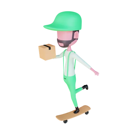 Repartidor entregando en patineta  3D Illustration