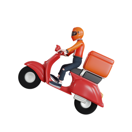 Repartidor entregando pedido desde scooter  3D Illustration