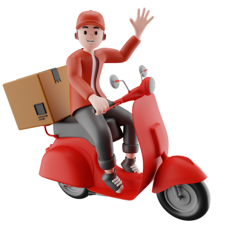 Repartidor entrega paquetes usando scooters  3D Illustration