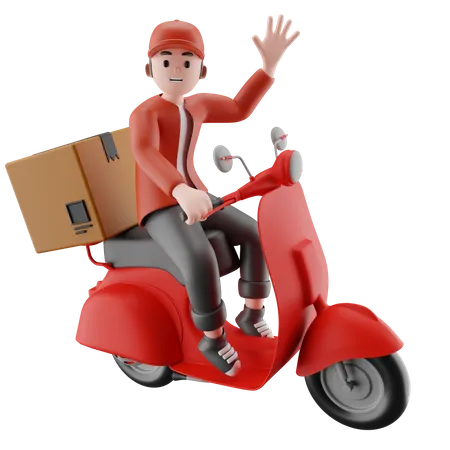 Repartidor entrega paquetes usando scooters  3D Illustration