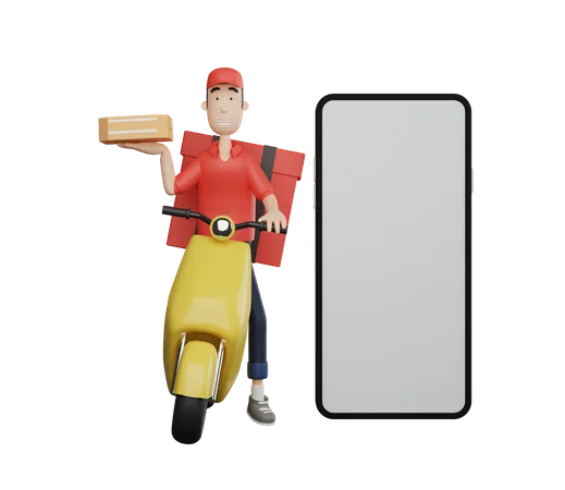 Repartidor haciendo entrega de comida en línea en scooter  3D Illustration