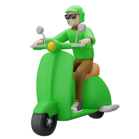 Repartidor montando scooter  3D Illustration