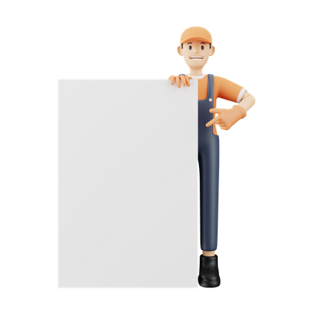 Repartidor sosteniendo pancarta en blanco  3D Illustration