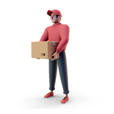 Repartidor sosteniendo la caja  3D Illustration