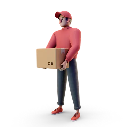 Repartidor sosteniendo la caja  3D Illustration