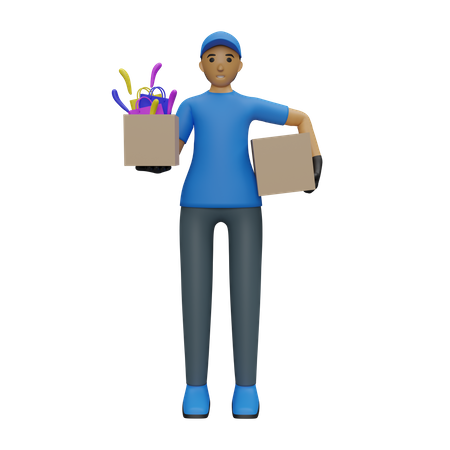 Repartidor sosteniendo cajas  3D Illustration