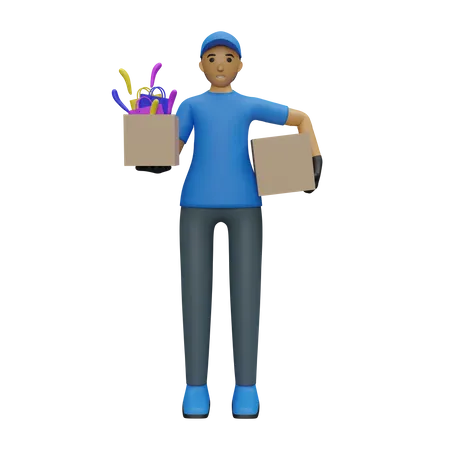 Repartidor sosteniendo cajas  3D Illustration