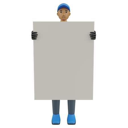 Repartidor sosteniendo tablero en blanco  3D Illustration