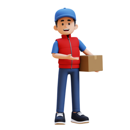 Repartidor sosteniendo un paquete de cartón  Ícono 3D