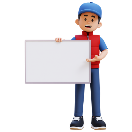 Repartidor sosteniendo una pizarra blanca en blanco  Ícono 3D
