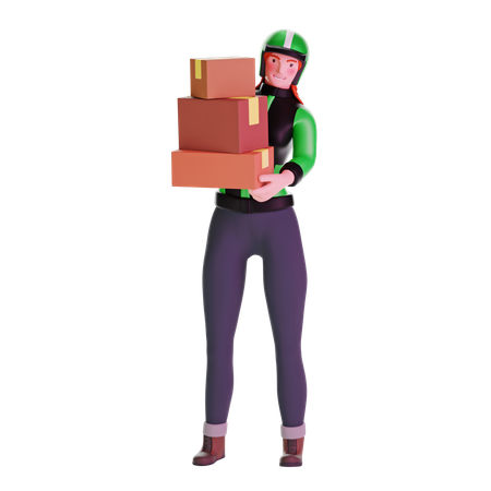 Repartidora en uniforme llevando cajas  3D Icon