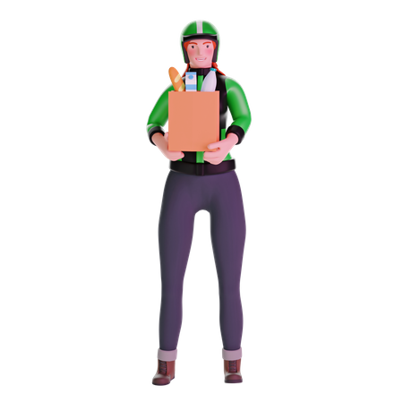 Repartidora en uniforme sosteniendo comestibles  3D Icon